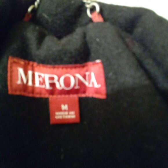 Women's M merona single breasted wool blend blend pea coat Black short cold weat - Picture 6 of 8